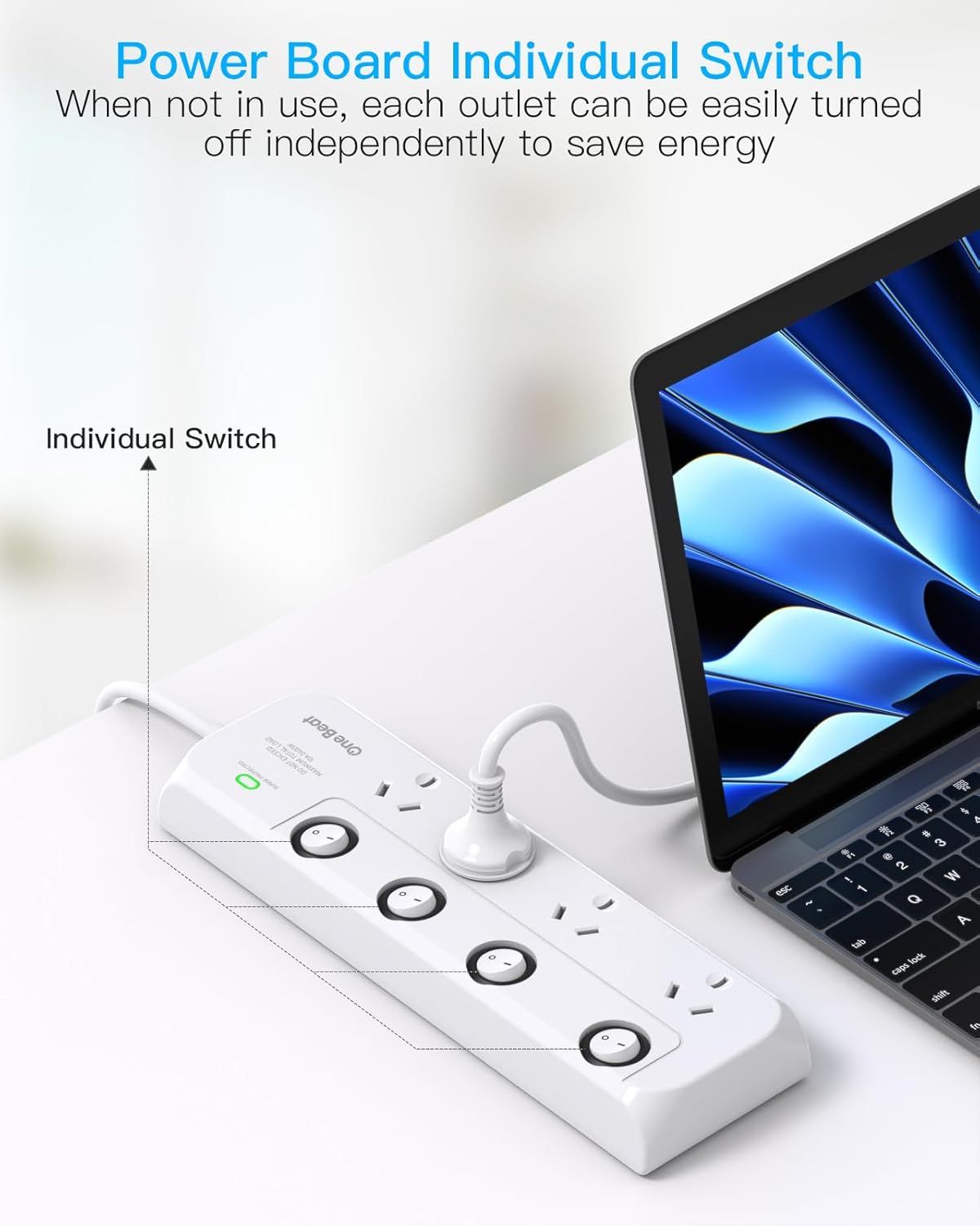 Power Board Surge Protector with Individual Switch,Power Strip with 4 AC Outlets, 1.2M Extension Cord 350 Joules Powerboard,Extension Board Wall Mount for Home,Dorm Room and Office image number 6