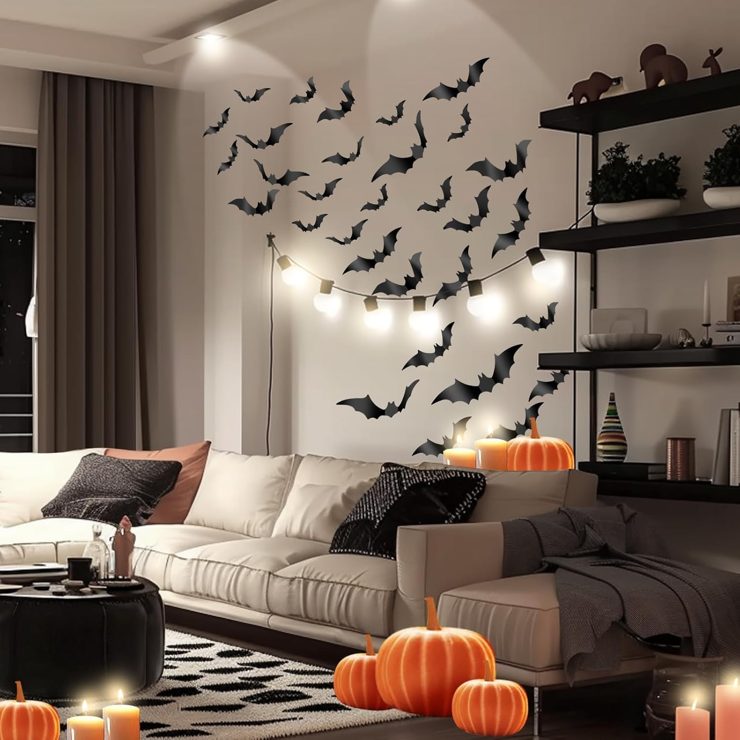 3Tyto Halloween Bat Wall Decals, 56 Pieces 3D Black Decorative Stickers, Party Supplies for Indoor Outdoor Home Decor image number 2