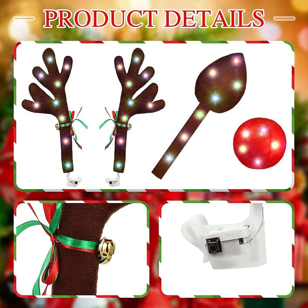 Car Reindeer Antlers,Antlers Car Kit with LED Lights,Reindeer Car Kit Antlers,Nose,Tail, for Car image number 1