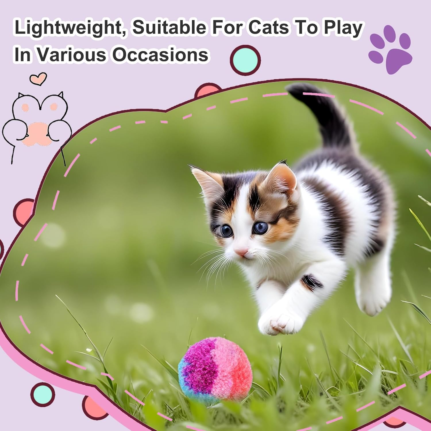 30PCS Cat Toys Balls 1.2'' Pom Pom Balls, Interactive Christmas Yarn Puff Cat Ball Pet Toys, Rainbow Small Plush Kitty Soft Balls, Training Fuzzy Cat Balls for Exercise and Entertainment, Multicolor image number 4