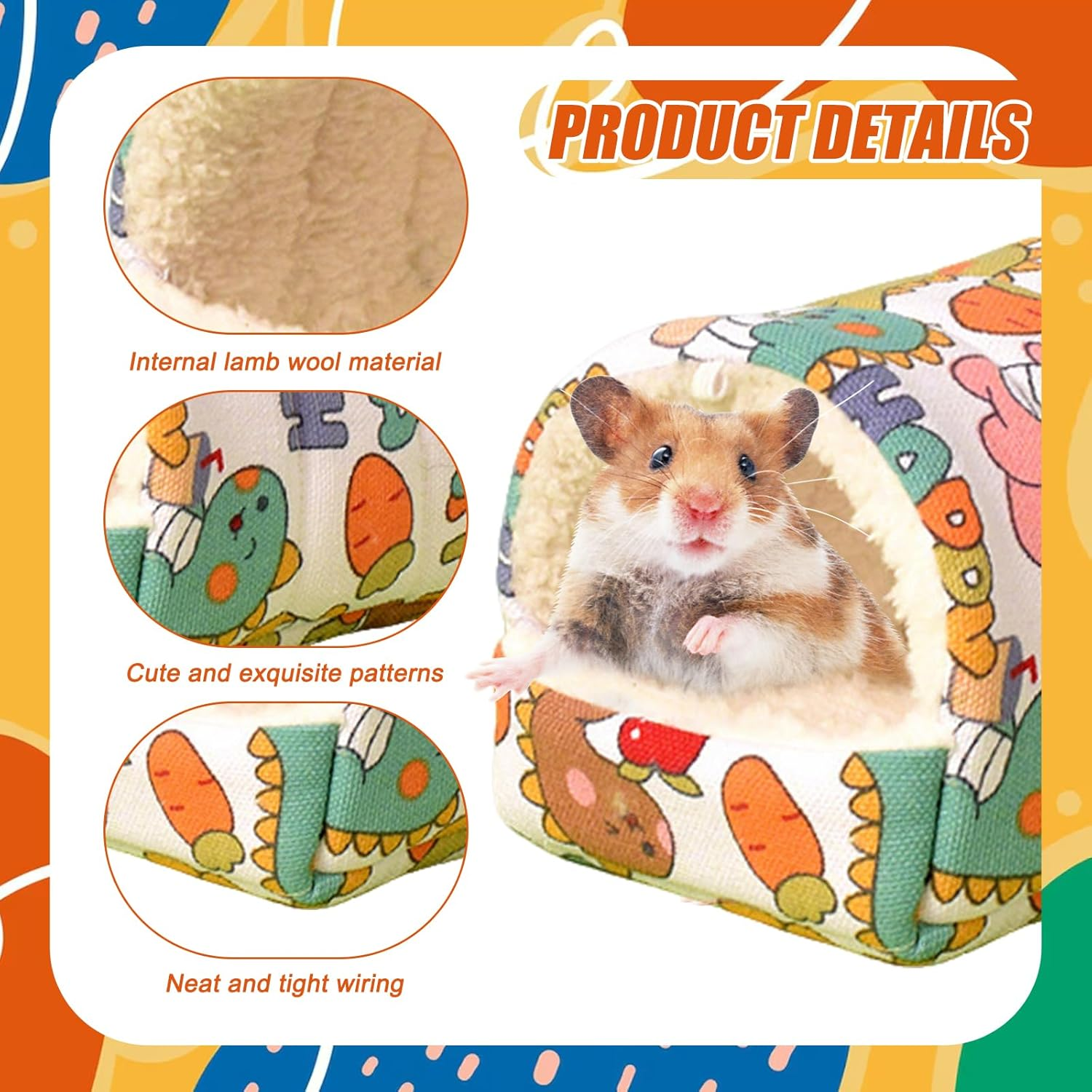 Guinea Pig Beds,Small Animal Beds Hideout Soft Cozy Hamster Bed House Small Pet Bed Cave Nest for Guinea Pigs Hamsters Hedgehog Ferret Chinchilla,18&times;19Cm (Dinosaur) - Fish image number 3