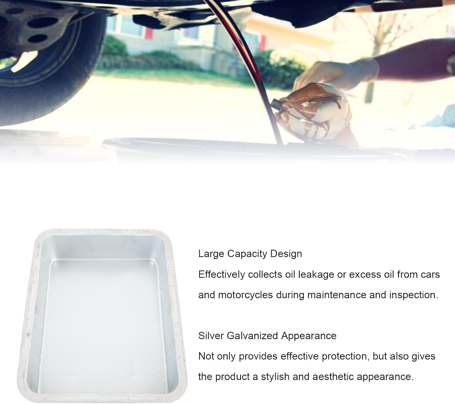 Steel Oil Drain Pan, Made from Galvanized Steel Steel Oil Drip Pan, Rustt Resistant Large Drip Tray Oil Catch Pan Replacement for Automotive and Motorcycle Maintenance (8L) image number 1