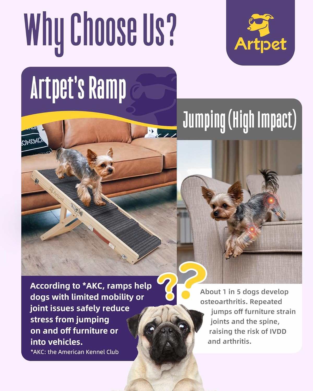 Dog Ramps for Small Dogs Folding Dog Ramp for Couch Bed Portable Pet Ramp for Cats Adjustable Height 21&rdquo;, up to 35Lbs image number 3