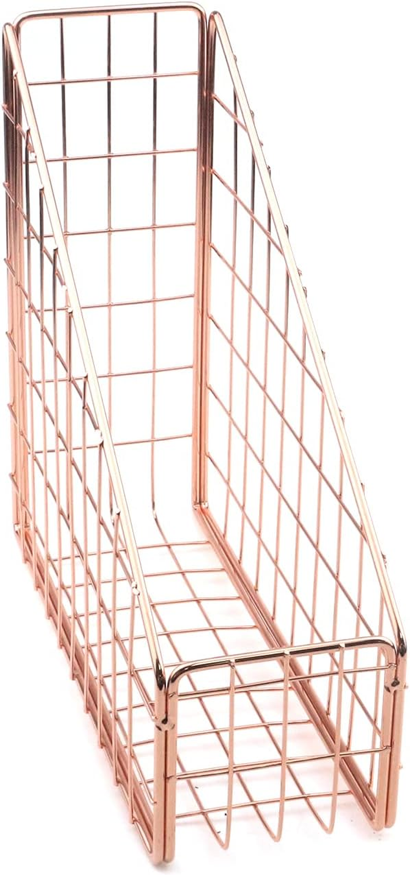 Coshar Minimalist File Holder Metal Wires Magazine Organizer Document Rack Letter File Storage Organizer Desktop Accessory - Rose Gold image number 5