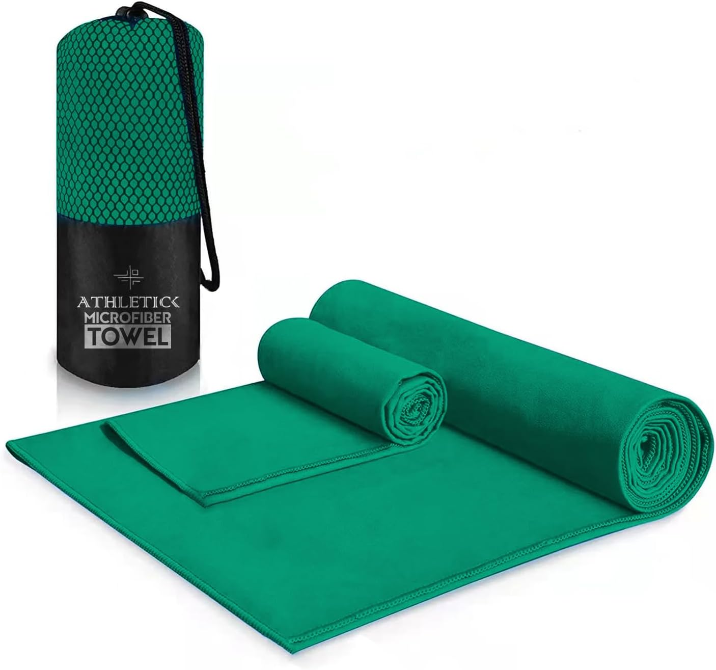 ATHLETICK 2 Pack Microfibre Towel Set for Gym, Yoga, Sports,Camping & Travel-400Gsm Quick Dry, Soft Hand Towels-Lightweight for Beach,Bath,Hiking,Hair & Kitchen-Super Absorbent with Bag (Grey)