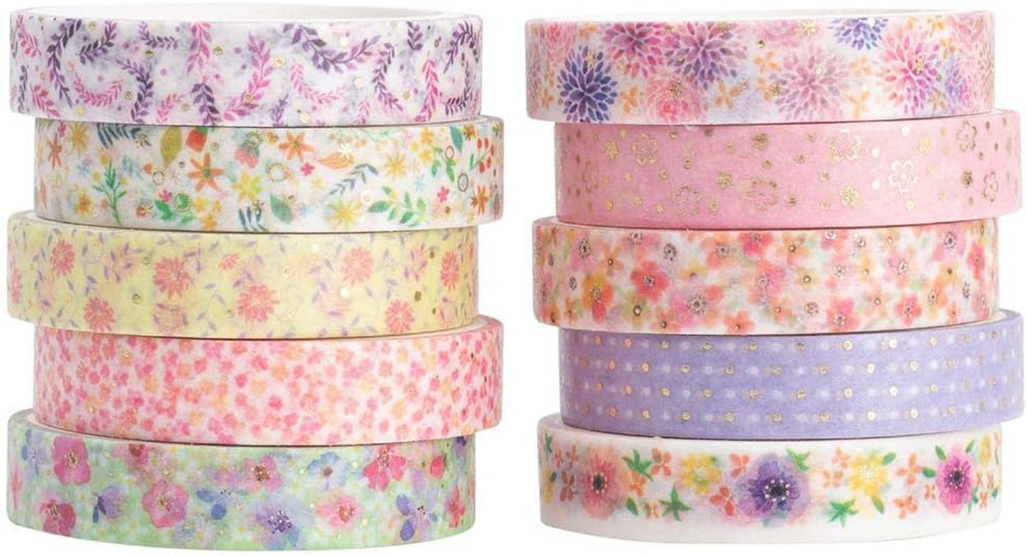 YUBX Skinny Gold Washi Tape Set Foil Decorative Tape for DIY Crafts, Bullet Journals, Planners, Scrapbooking, Wrapping (Flower Theme) - Dog Theme image number 4