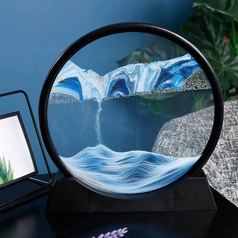 Moving Sand Art Picture round Glass Quicksand Painting 3D Deep Sea Sandscape, Decorative Artwork, 7.09X7.48 Inches - Green image number 1