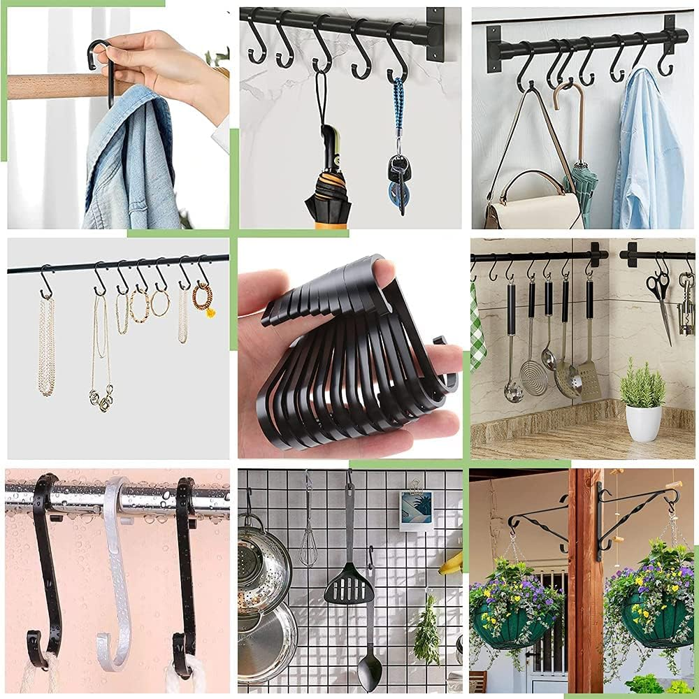 ZDY Aluminum S Hooks, 12 Pack, Heavy Duty, Matte Black, 55 Lbs Capacity, Modern Style, Space Aluminum, S Hooks for Kitchen, Closet, Garage, Bathroom, Garden image number 2