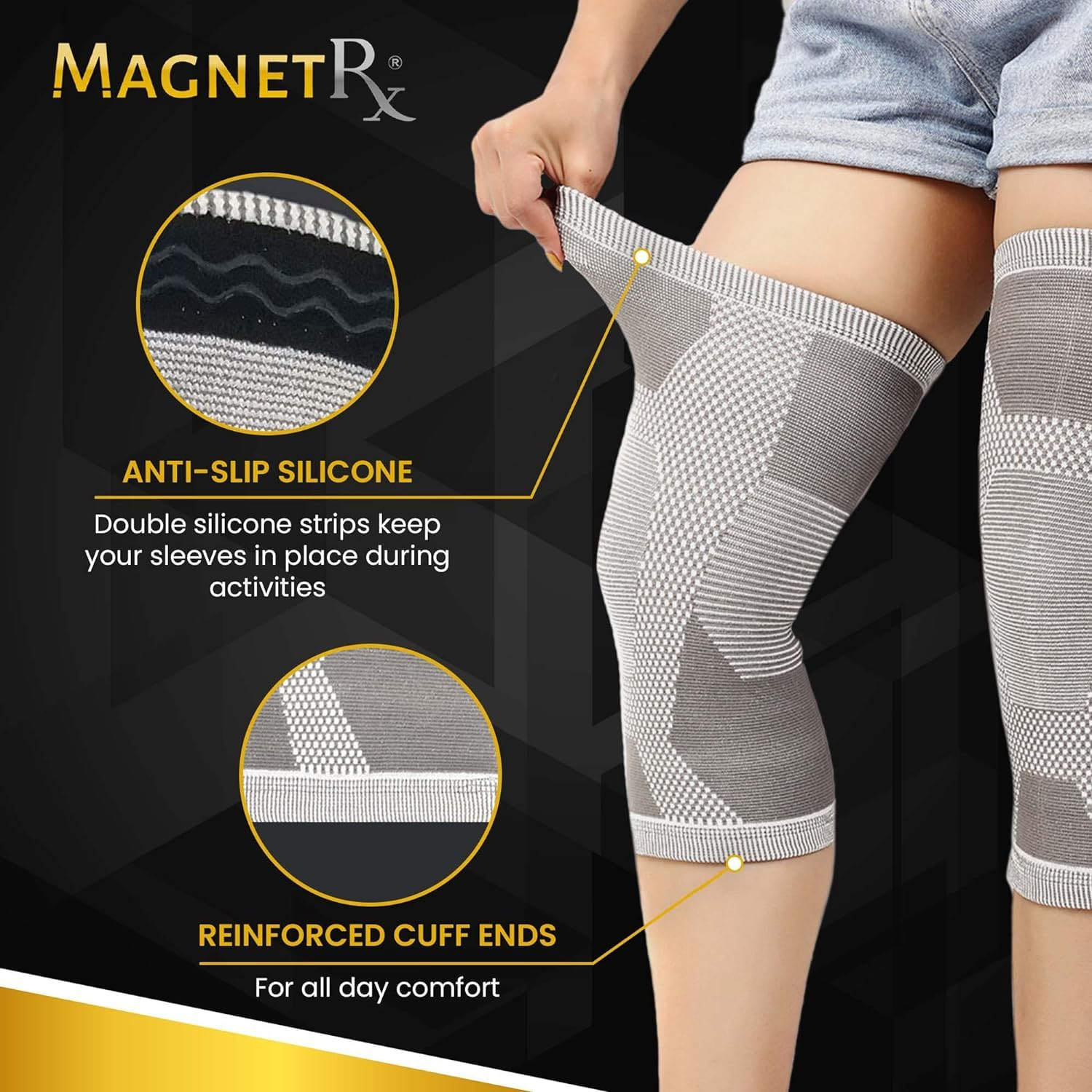 Magnetrx&reg; Magnetic Therapy Knee Compression Sleeve - (2-Pack) Knee Support with Magnets for Knee Pain & Recovery - Magnet Therapy Knee Brace Support (Medium)
