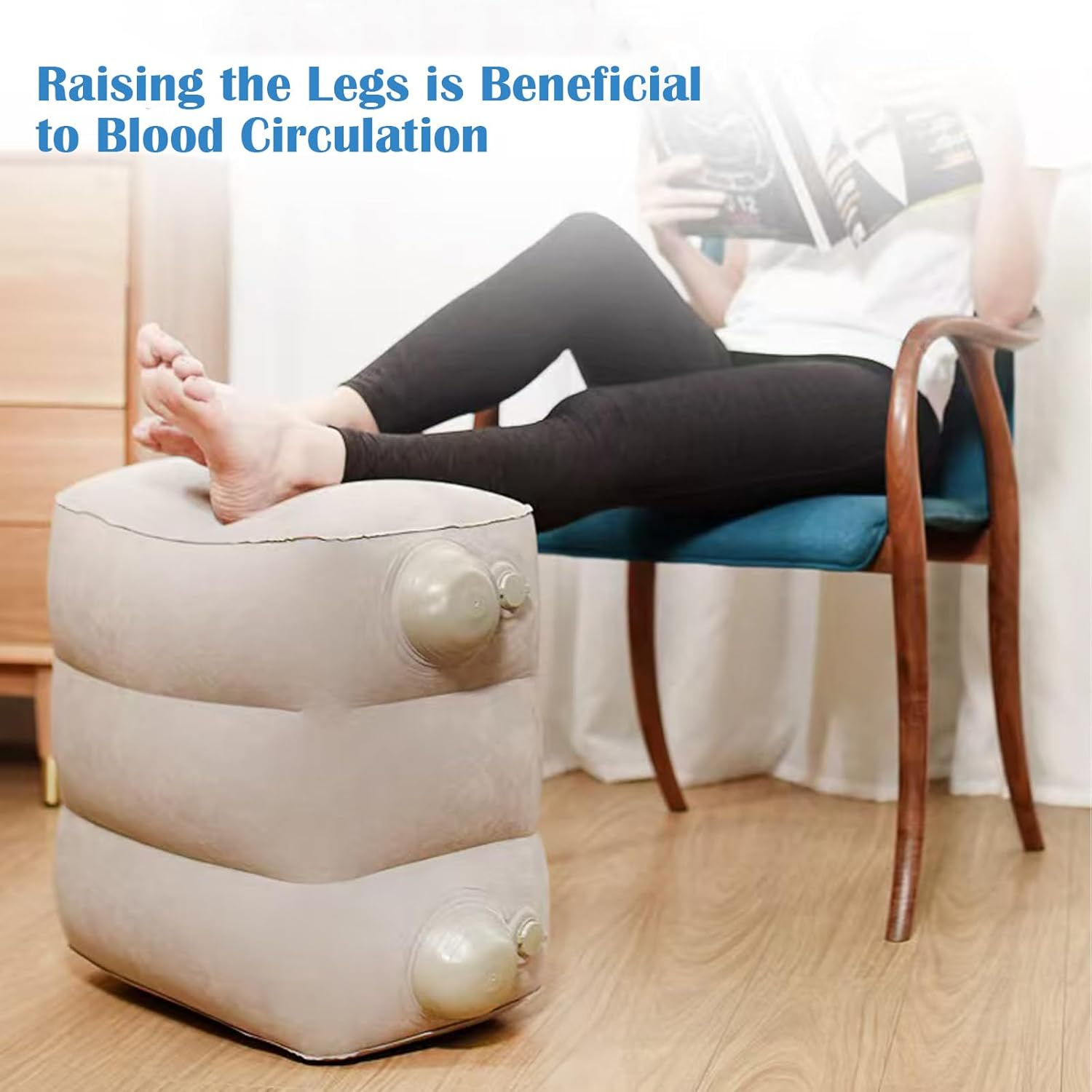 Lejapwat Travel Inflatable Foot Rest, Adjustable Height Leg Rest Pillow with Bag for Airplane, Car, Trains, Home, Office image number 1