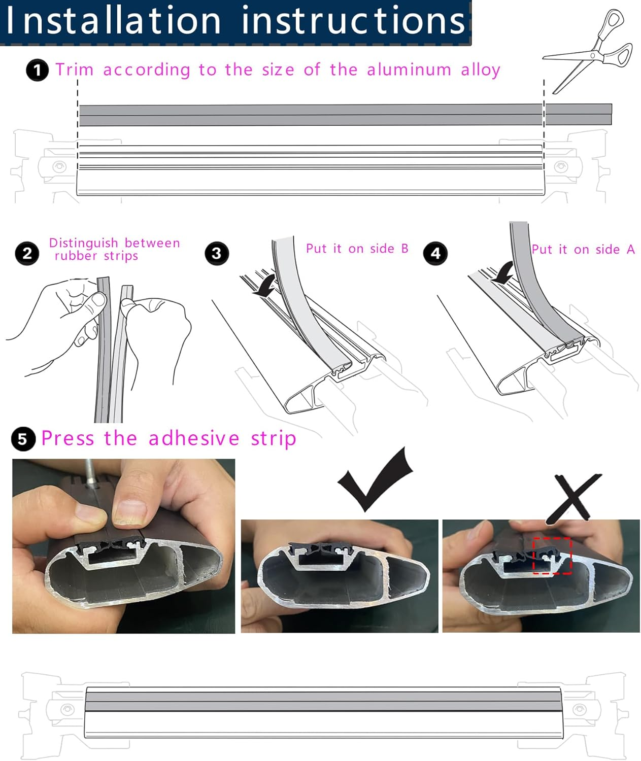 2Pcs Rubber Strip for Thule Car Roof Rack Crossbar 53 Inchs, Wingbar Evo Edge 711X/721X with Quick Accessinterf, T-Slot Sealing Strips Noise Insulation Sealant Windshield Edge Sealing image number 2