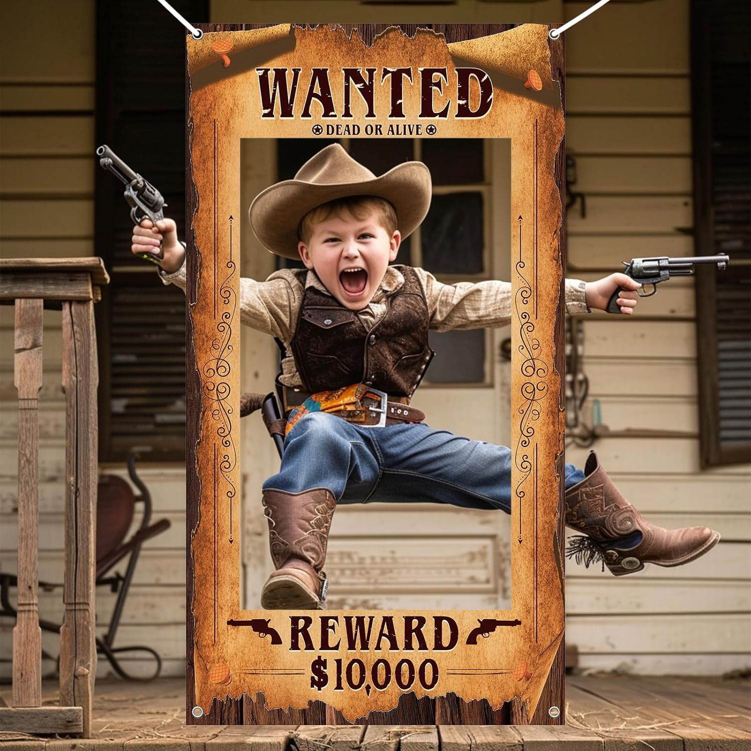 YQUQWN Western Wanted Photo Booth Props Wild West Party Decorations Western Cowboy Rodeo Theme Party Decoration Supplies Cowboy Rodeo Banner Photo Frames for Wild West Birthday Rustic Party Supplies image number 2