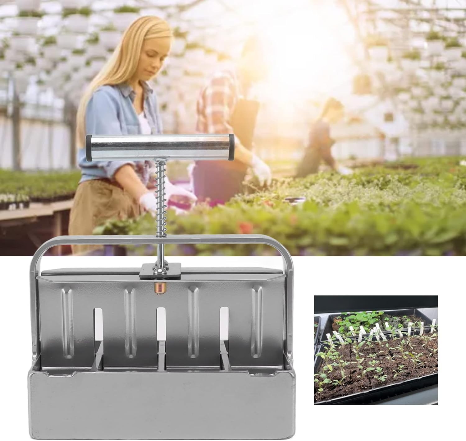 Manual Soil Block Maker, 8Pcs 1.6Inch Soil Blocker with Comfort Grip Handle Aluminum Alloy Handheld Seed Blocker Soil Blocking Tool for Seed Stater Tray, Garden Tool image number 6