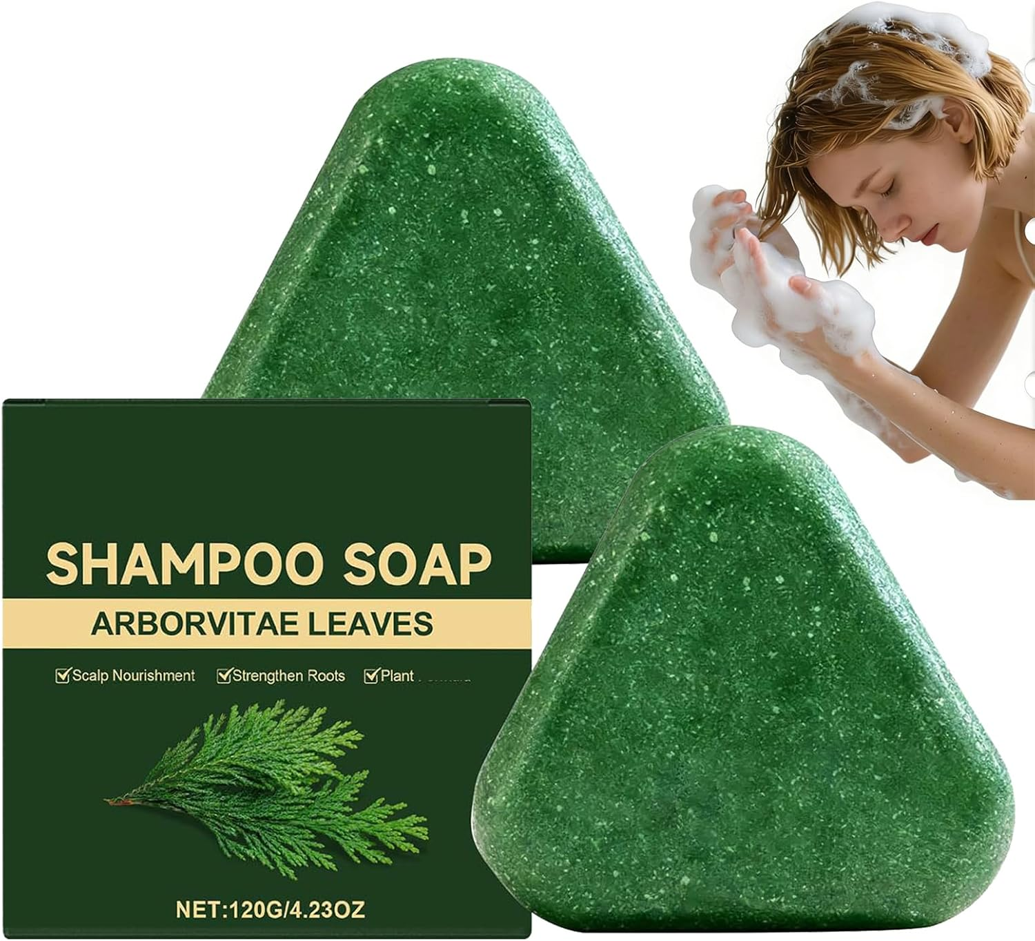 Nature Triangle Shampoo Bar, Plant-Based Solid Shampoo Bar, Control Oiliness, Eliminate Dandruff, Cleansing Soap with Arborvitae Leaves, Shampoo Bars for Thinning Hair Cleansing & Nourishing (1Pcs)