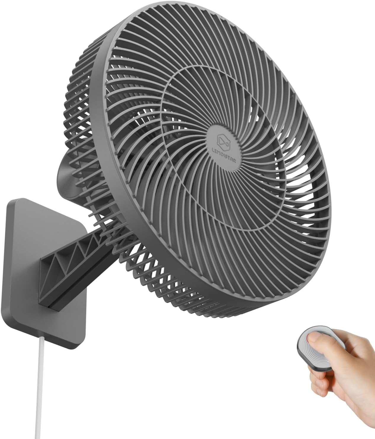 LEMOISTAR 12" Quiet 4-Speed Wall Mounted Fan with Remote Control, 90&deg;Oscillating Timer and Adjustable Tilt, 98" Cord, Ideal for Home, Bedroom, Gym, Garage, RV, Office-Grey