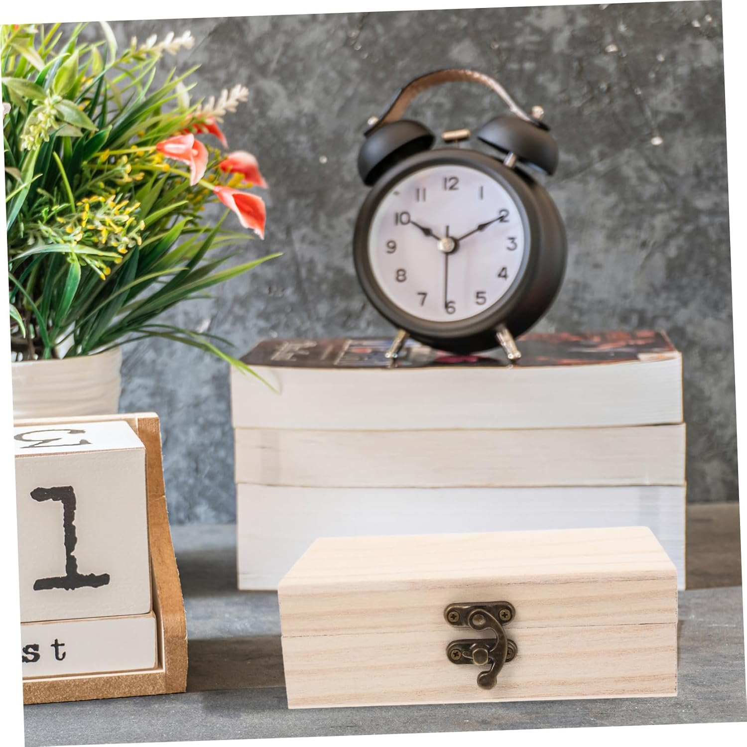 Wooden Storage Box DIY Craft Rectangular Unfinished Wood Box for Keepsakes Home Decor Jewelry Storage Lock image number 3