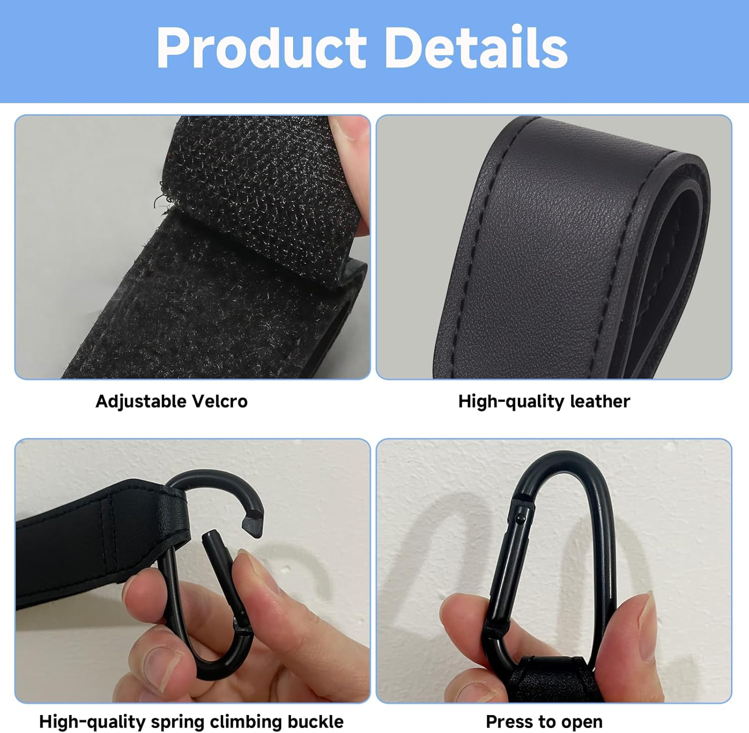 Teccfly 4 Pack Stroller Hooks, Heavy-Duty Baby Stroller Hooks Clips for Bags - Universal Pram Clips Fit Baby Stroller & Baby Pram, Essential Pram Accessories for Prams & Strollers​