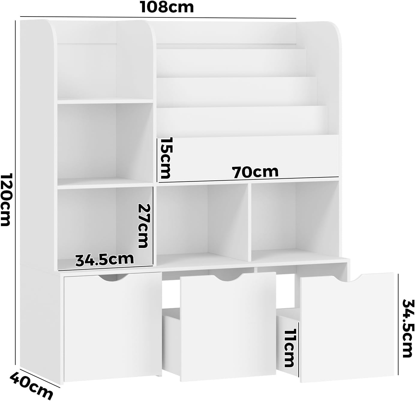 Oikiture Kids Bookshelf Toy Organiser Cabinet Bookshelf with Chest Storage image number 3