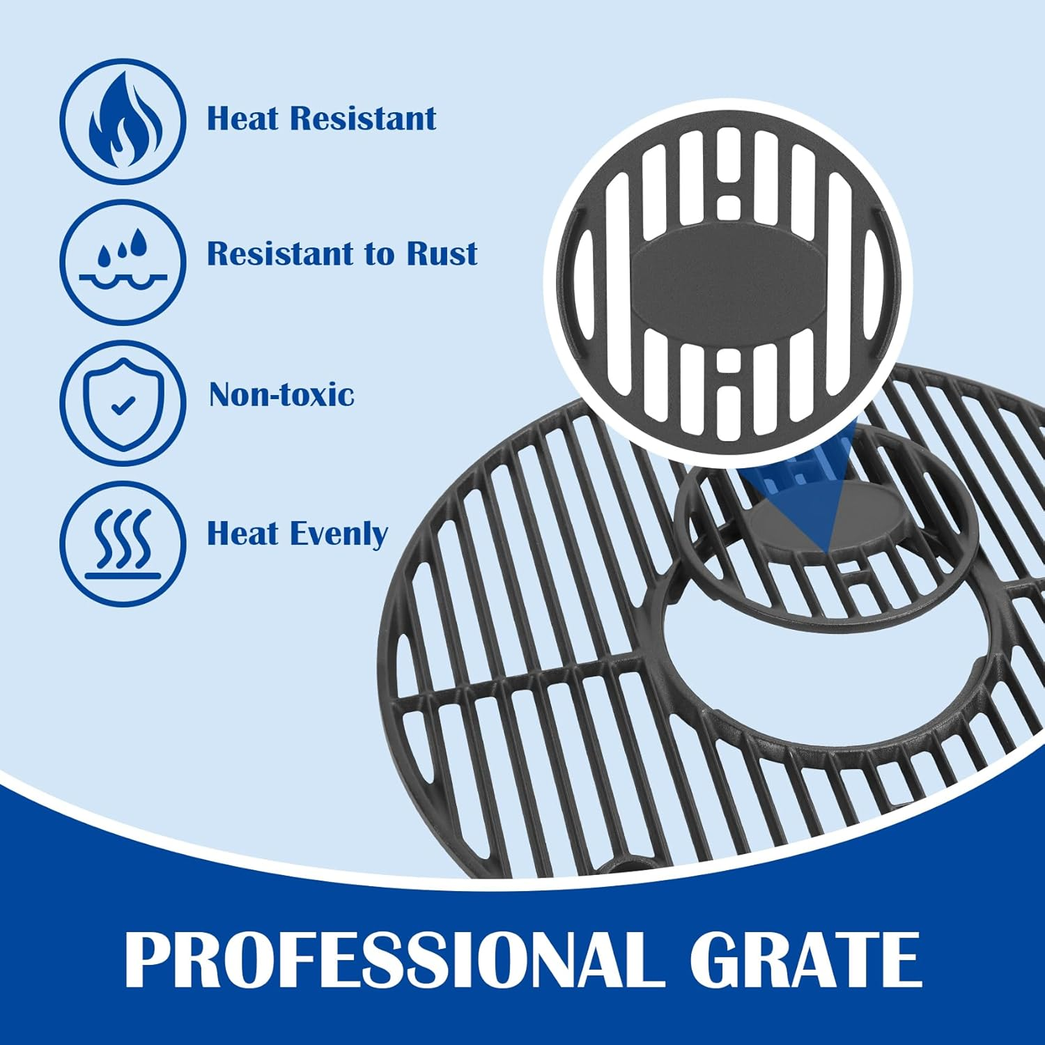 19.5" round Grill Grate for Akorn Kamado Ceramic Grill Char Griller Akorn 16620 E56720 16820 Parts, Cast Iron Grate for Char-Griller E16620 Pit Boss K24 Louisiana Grills K24 Replacement, Firepit Grate image number 3