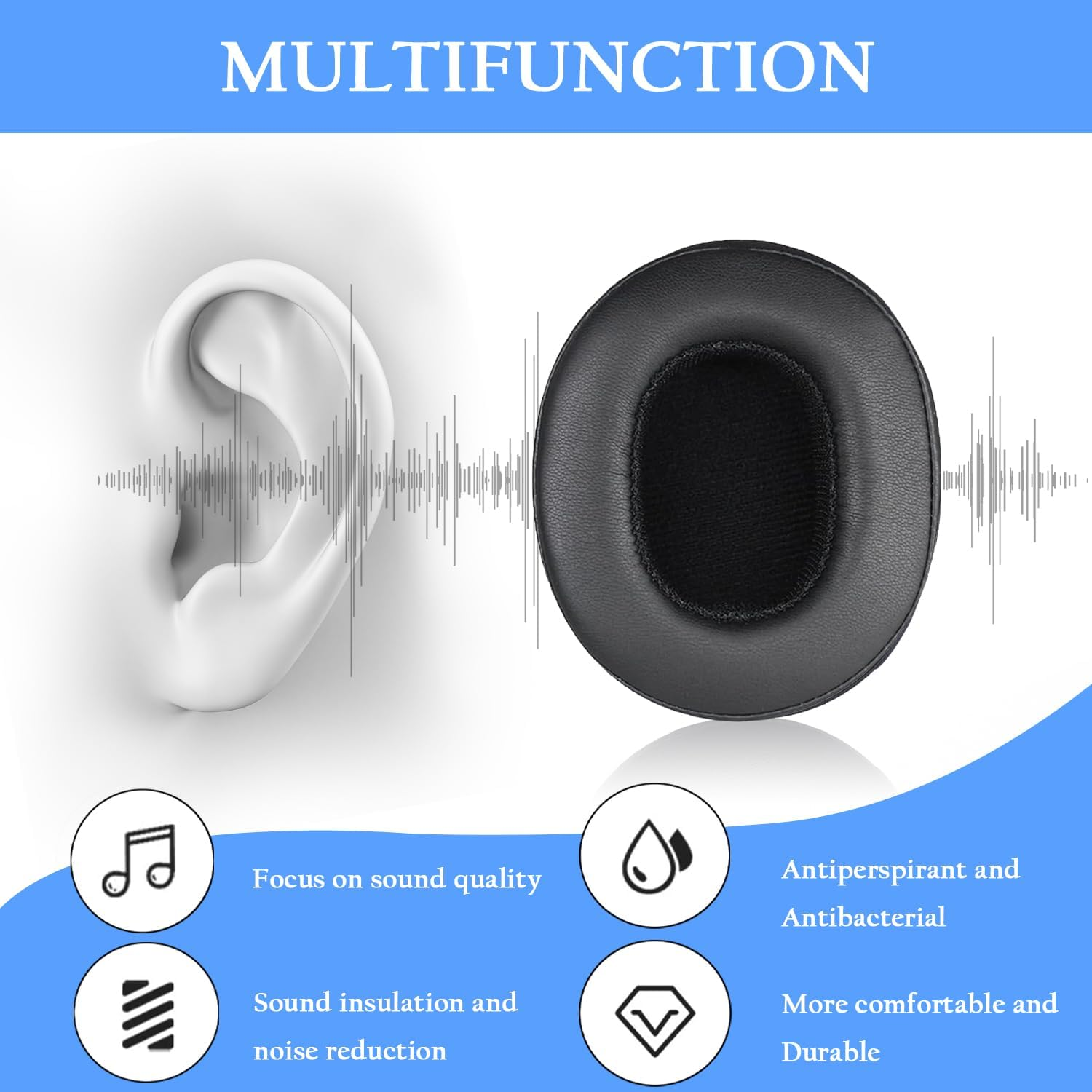 Adhiper Hesh ANC Replacement Ear Pads for Skullcandy Crusher Wireless/Crusher Anc/Crusher Evo,Hesh Evo/Hesh 3,Venue ANC Headphones,Crusher Evo Headphone Earpad Ear Cushions with Protein Leather(Black) image number 5