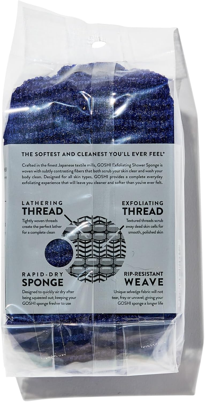 GOSHI Exfoliating Shower Sponge - Rip-Resistant, Rapid-Drying Exfoliating Bath Sponge for All Skin Types - Indigo Blue - Made in Japan - Green image number 6
