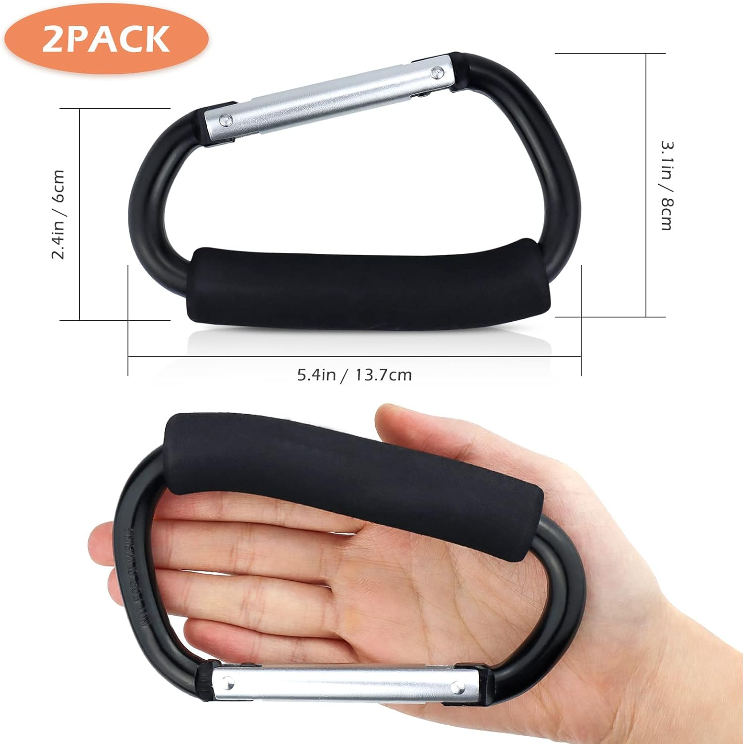 JIALEEY Grocery Bag Shopping Bag Holder Handle Carrier Tool Multi Purpose Snap Hook Stroller Hook Set Organizer Accessories with Soft Foam Grip for Hanging, Pack of 2, Black image number 6