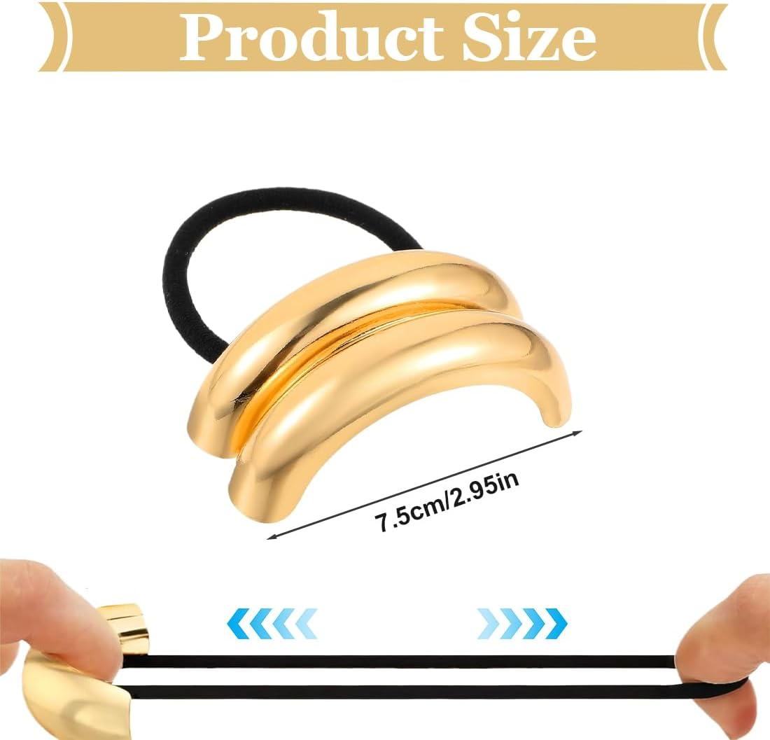 YUZNA Pack of 5 Elastic Metal Hair Bobbles for Ponytails, Thick Hair, Hair Accessories for Women (Gold) image number 3