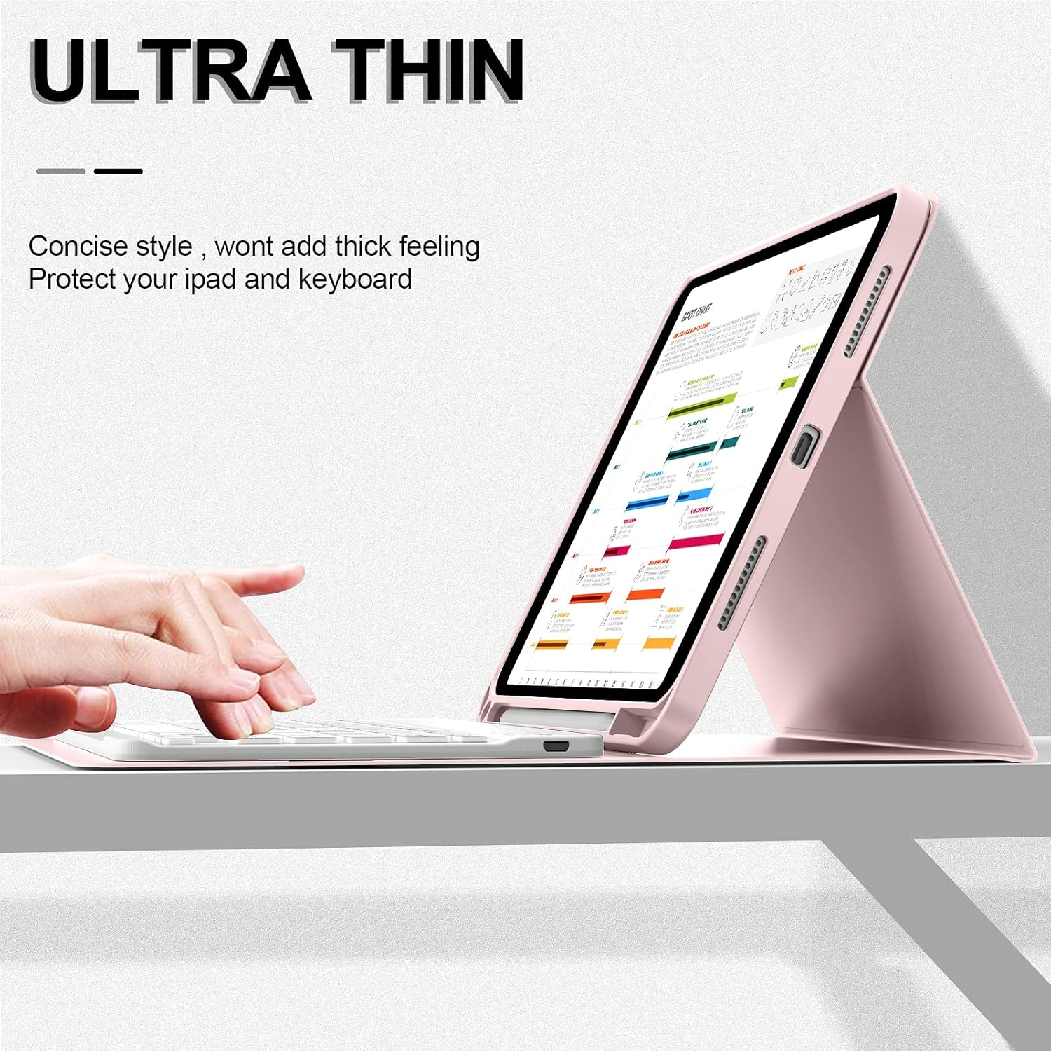 ZKTUYU for Ipad 11Th 10Th Generation Keyboard Case A16 2025 2022 11 Inch / 10.9 Inch with Pencil Holder, Magnetic Detachable Wireless Bluetooth Folio Stand Rechargeable Keyboard Cover, Pink - Grey image number 5