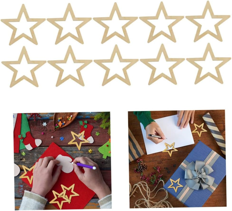 Wooden Stars Unfinished Hollow Natural Wood Slices DIY Craft Project Cutout Embellishments Wooden Hollow Star Crafts Accessories 50Mm 25PCS Home image number 2