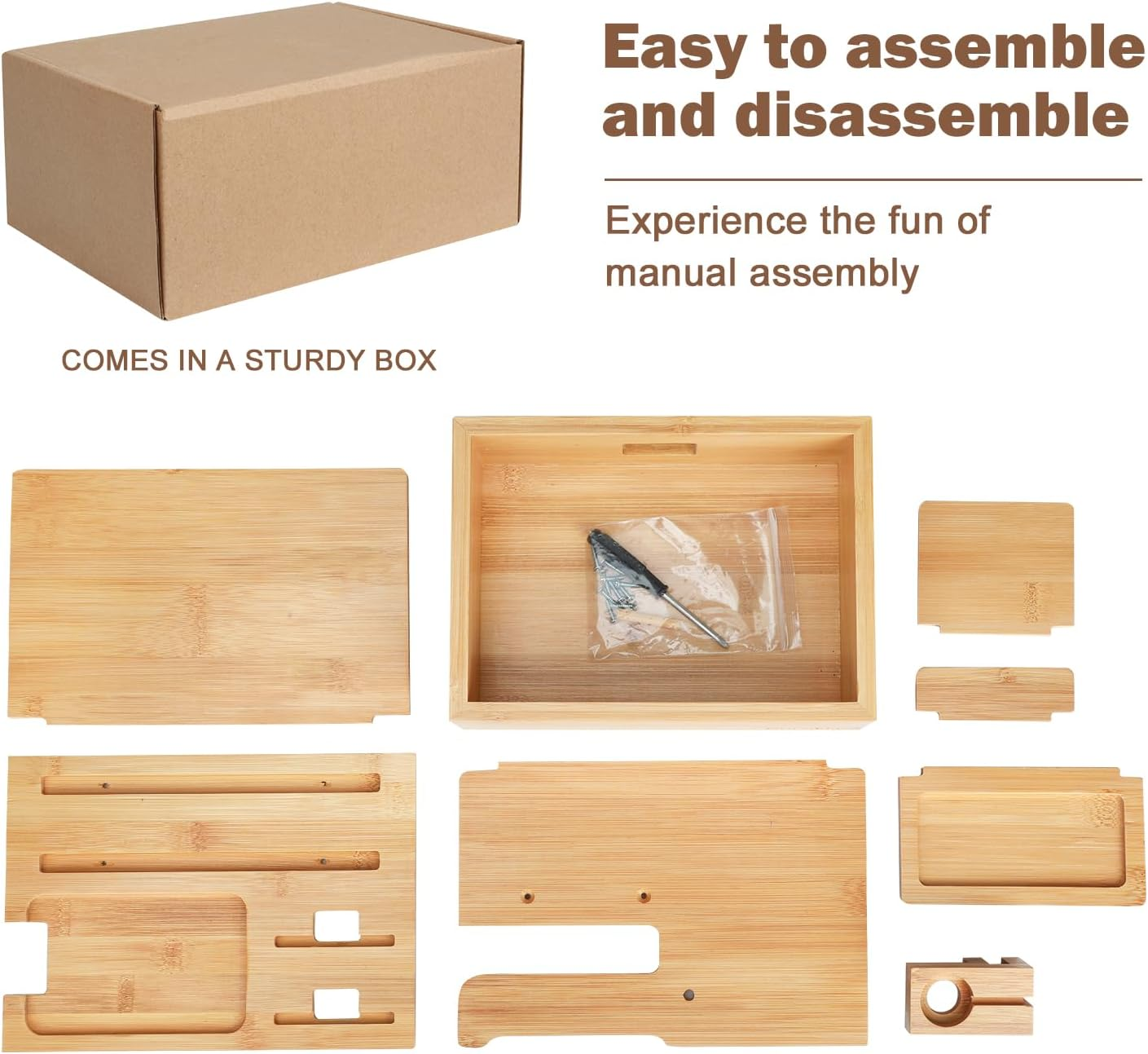 Bamboo Multiple Device Docking Station Phone Key Holder Laptop Tablet Wallet Watch Stand image number 2