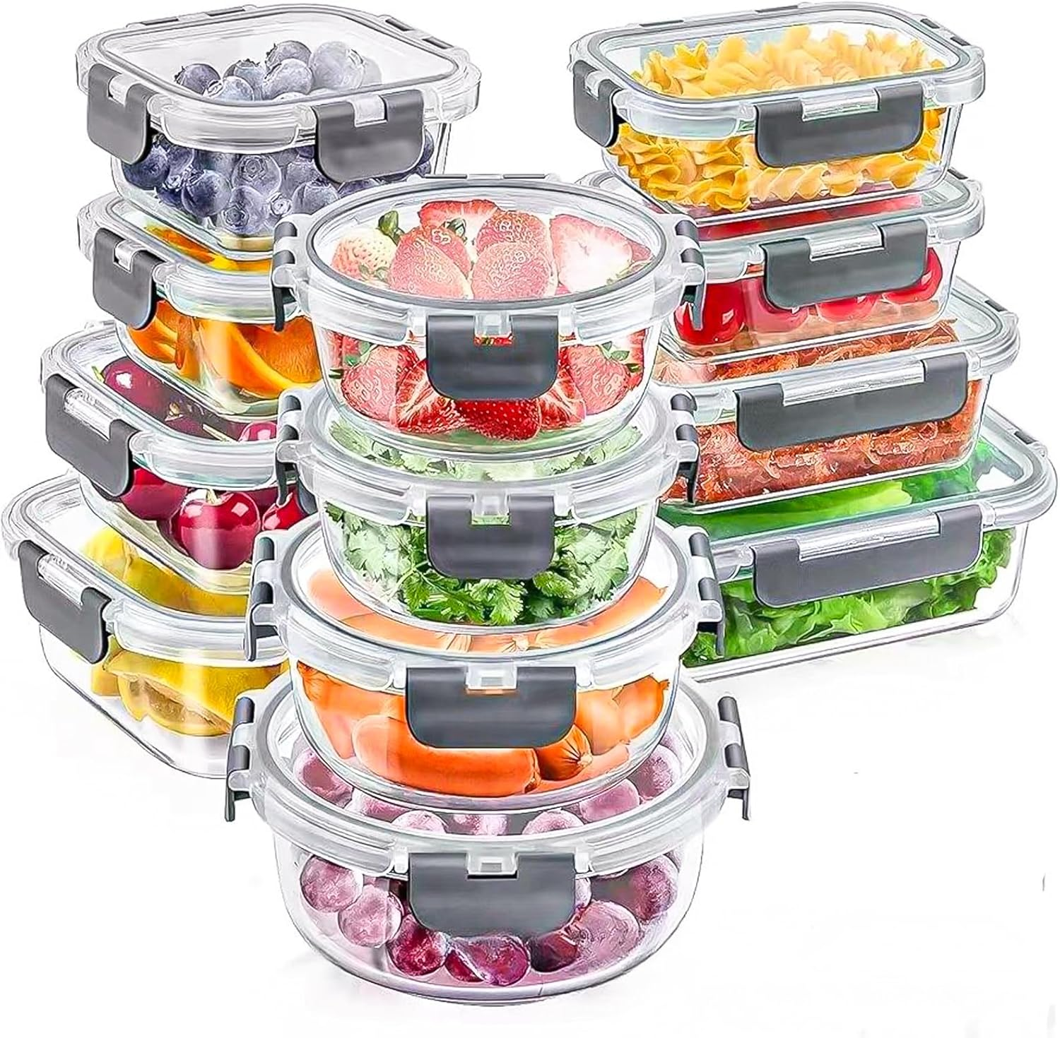 Stusgo 15 Pack Glass Food Storage Containers with Lids, Airtight Leak Glass Meal Prep Glass Containers, 3 Size Lunch Glass Containers, BPA Free，Reusable for Kitchen Organization (15 Pcs Black) image number 6