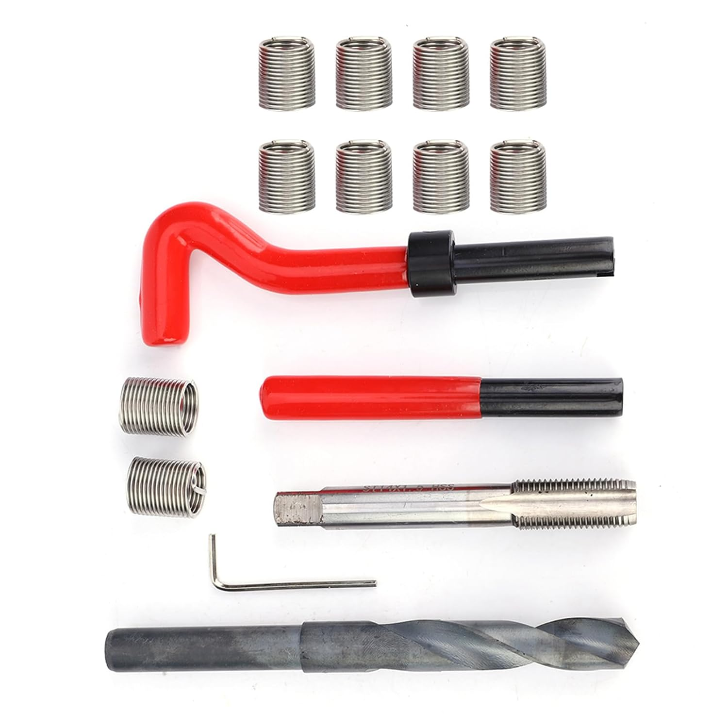 Thread Repair Tool Kit M14X1.5 15 Pcs Stainless Steel Female Thread Inserts, for Threaded Hole, Repair of Automotive Parts, Air Separation Equipment, Radiators
