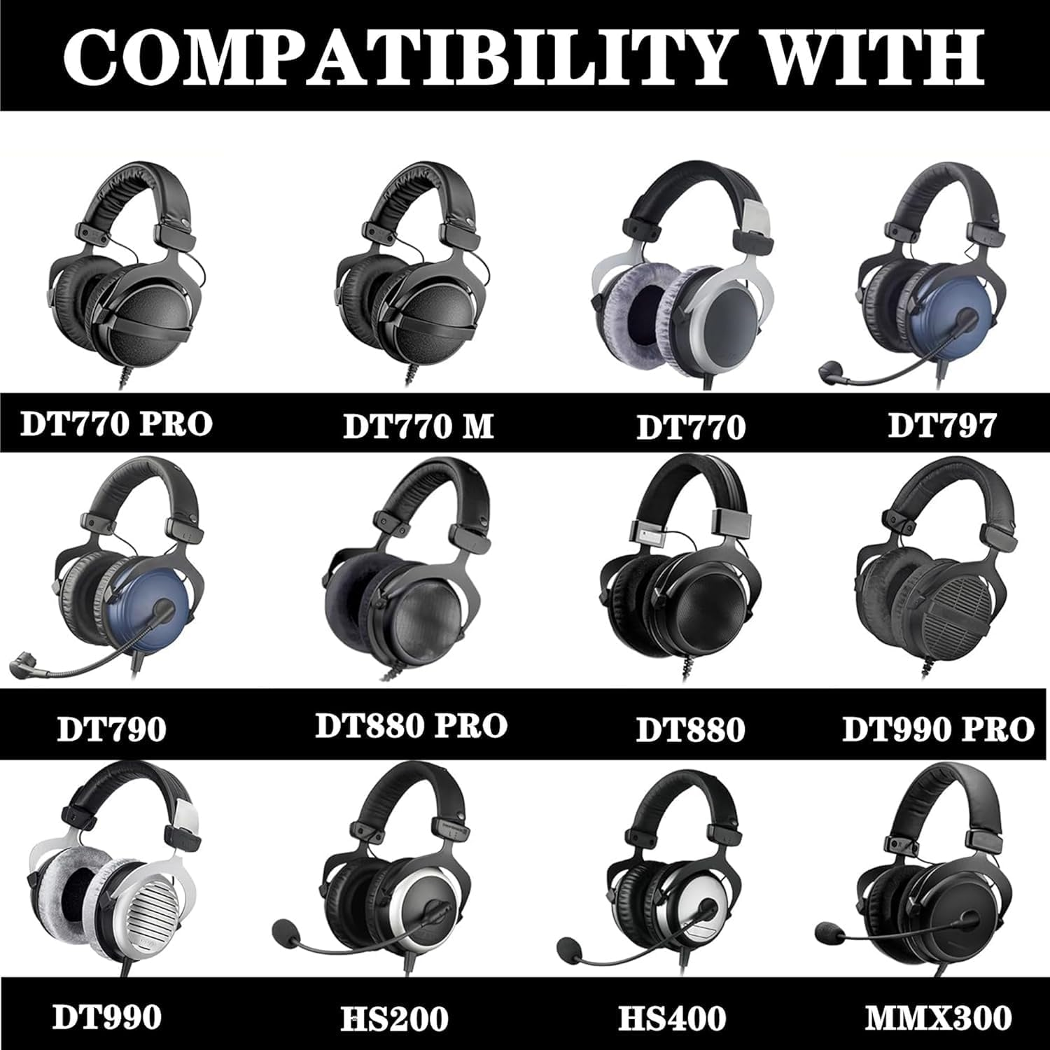 DT770 PRO Replacement Ear Pads Compatible with Beyerdynamic MMX300 DT770, DT880, DT990, DT 880 PRO, DT 990 Pro,Custom One Pro Headphones Headband Ear Cushions -Black image number 2