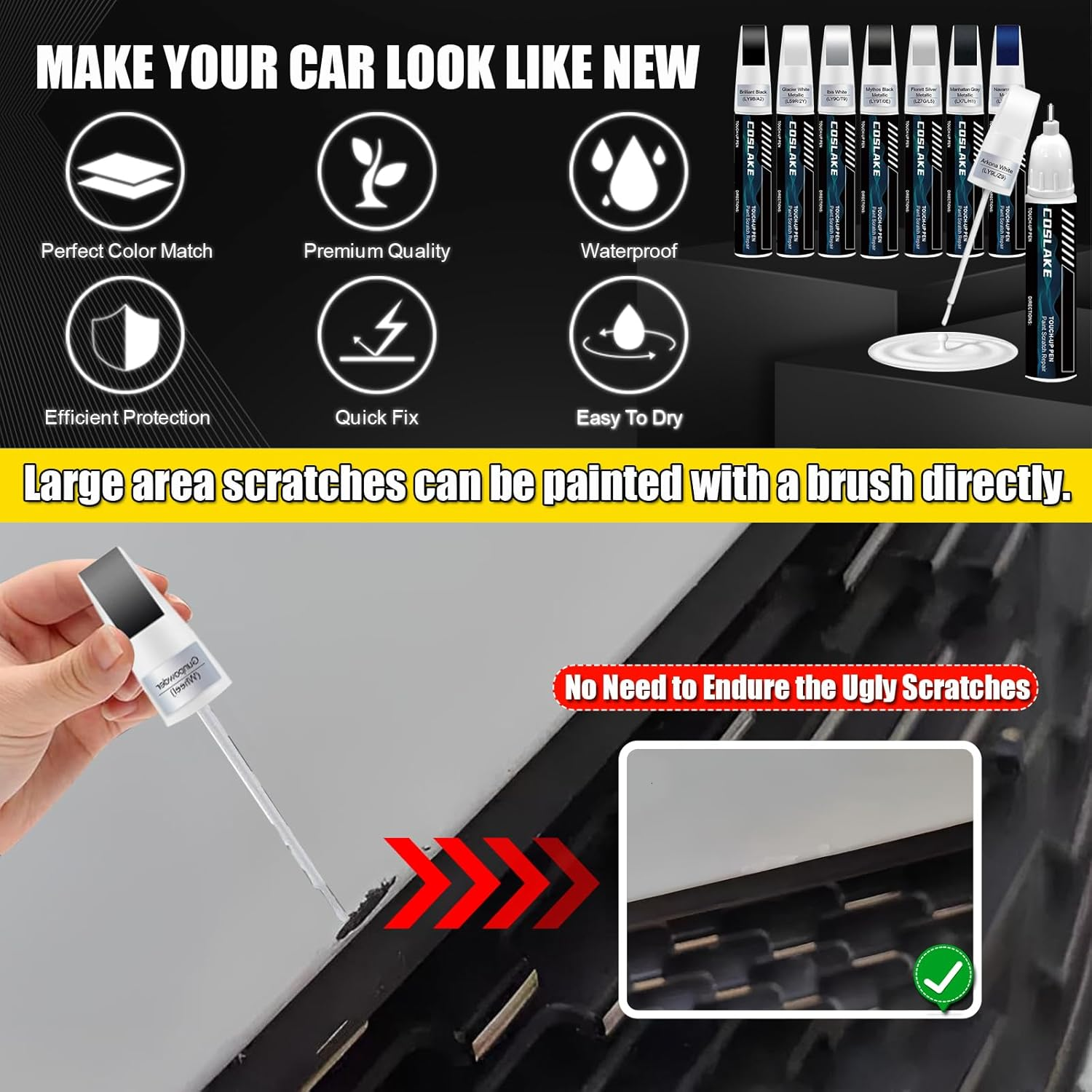 Car Touch up Paint(Florett Silver Metallic(Lz7G/L5)) for Audi, Car Paint Scratch Repair Kit, Quick & Easy Solution to Repair, 2 in 1 Scratch Remover Pen with Color-Matched image number 2