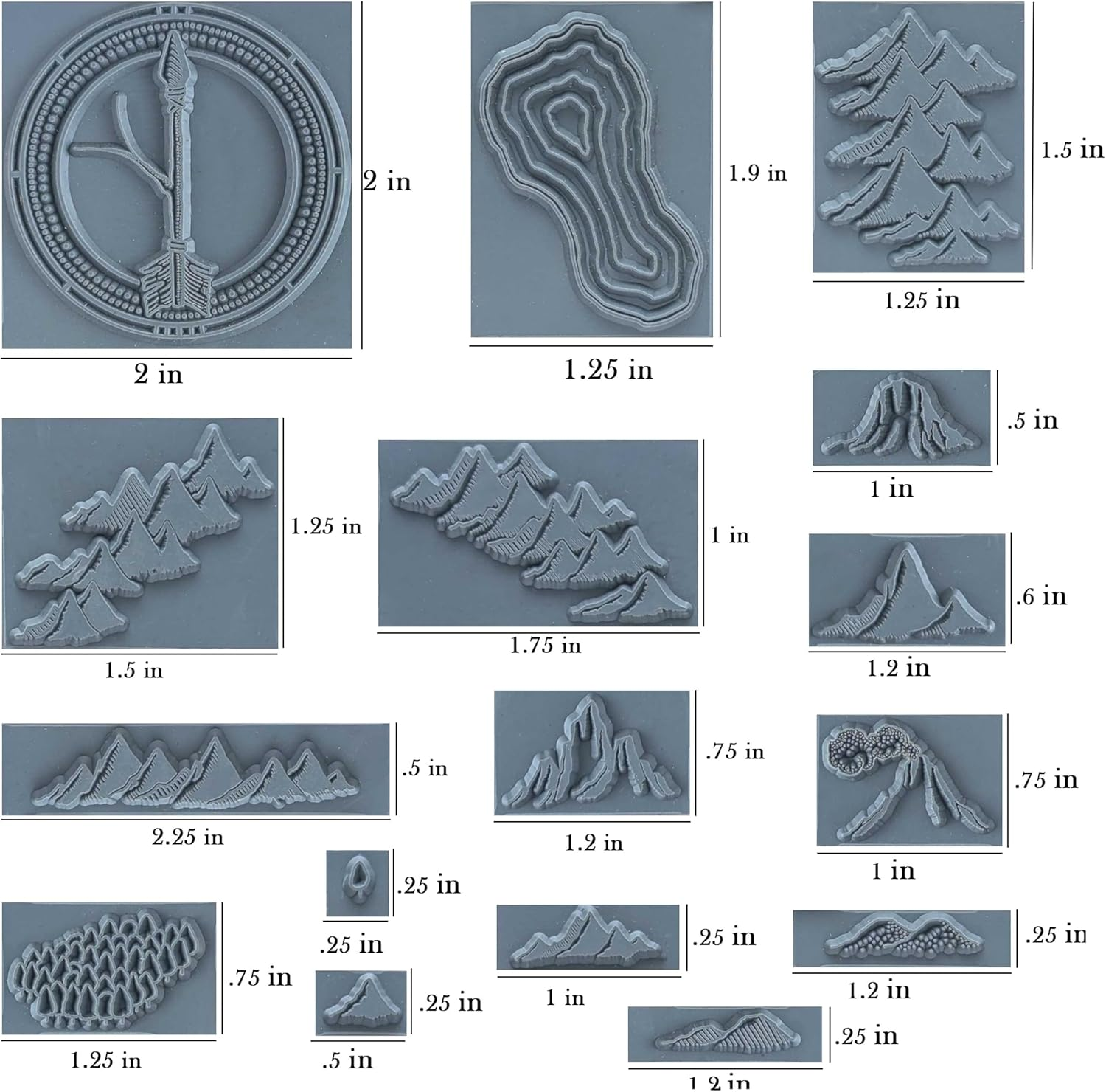 Lord of Maps Fantasy Map-Making Stamp Kit &ndash; 16-Piece Rubber Stamp Set for TTRPG, World Building, Battle Maps, Jounaling, Arts & Crafts - Mountains, Hills, Volcano, Lake, Compass Rose