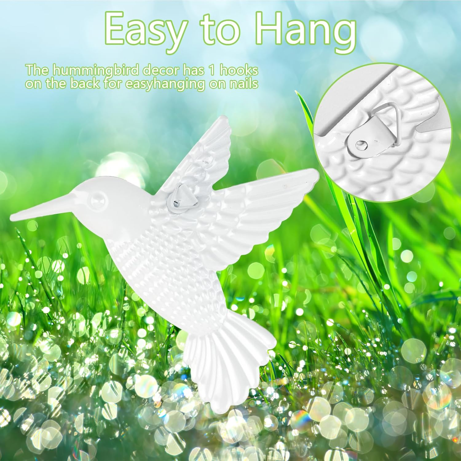 2 Pcs Metal Hummingbird Garden Ornaments Outdoor,Wrought Iron Colorful Hummingbird Wall Decor for outside Garden Patio Fence Home Bedroom Hanging Decoration image number 1