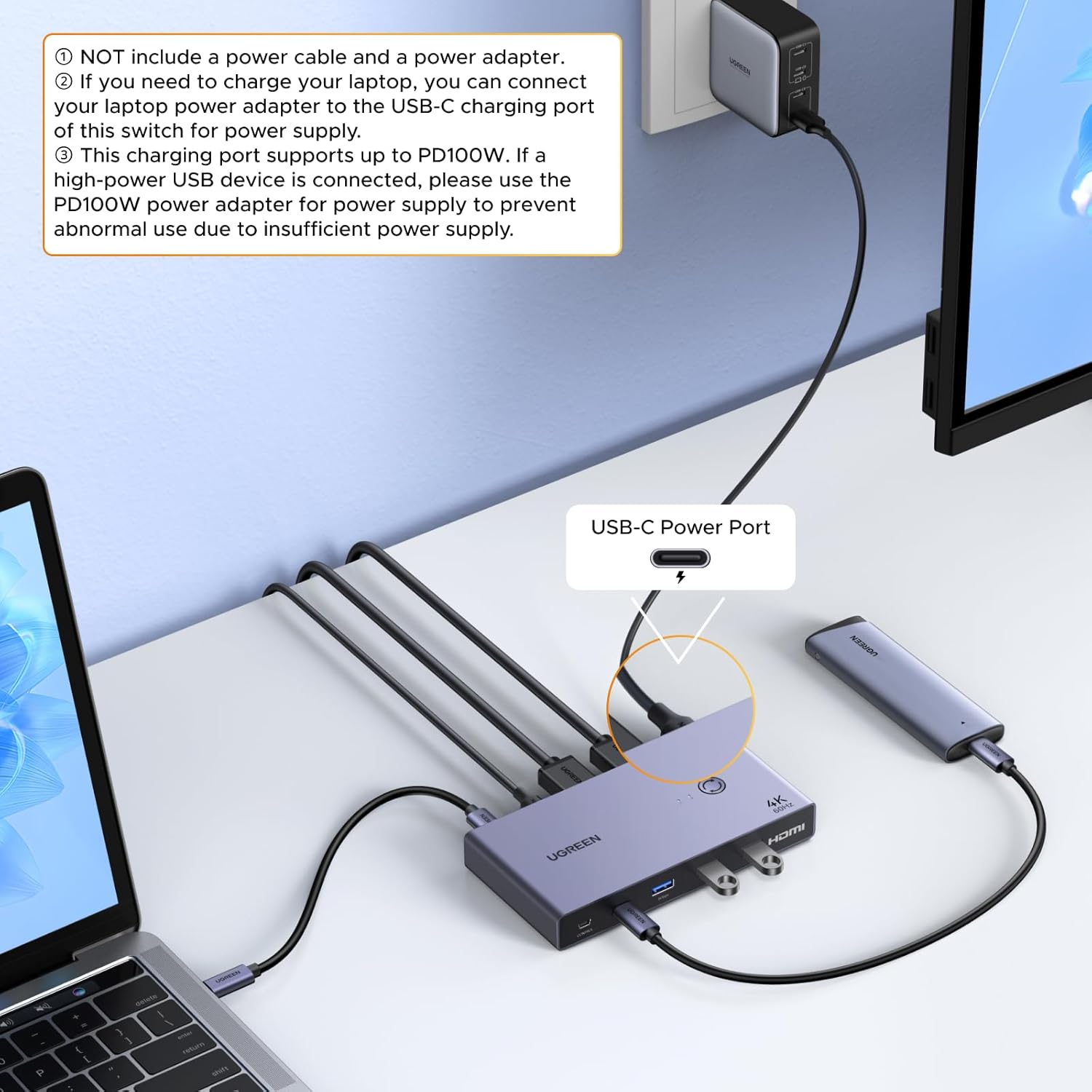 UGREEN USB-C+HDMI KVM Switch 2 in 1 Out 4K@60Hz, 5Gbps High-Speed Transmission 2Pcs Sharing 1 Monitor & 4 USB 3.0 Devices, 4 Port USB C & a Switcher Sharing Keyboard and Mouse, Printer/Scanner image number 5
