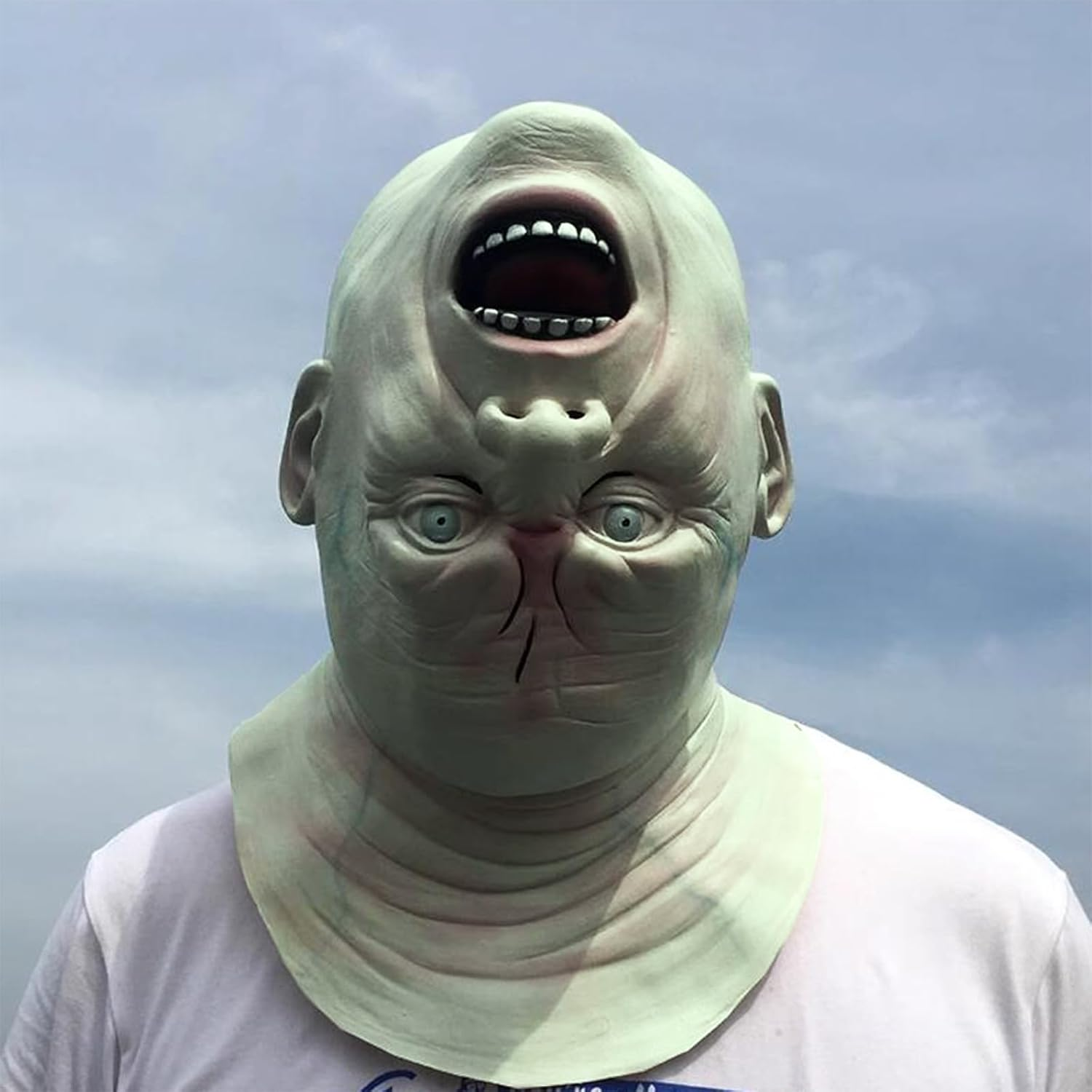 Costume Thick Terror Alien Inverted Old Man Head Ghost House Row Zombie Demon Full Mask for Halloween Party, Light Green image number 3