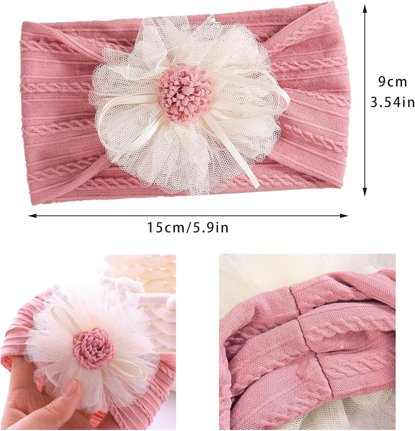 Baby Flower Headbands, 3 Pcs Cute Nylon Elastic Hairbands Set, Soft and Comfortable, Baby Fashion Hair Accessories for Newborn Infant Toddler image number 1