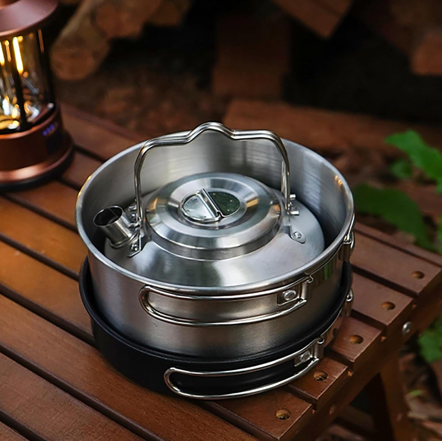 0.9L Portable Camping Pot Water Stainless Steel Tea Kettle Outdoor Campfire Hiking Picnic Boiler Coffee Bushcraft Trave (900Ml Silver)