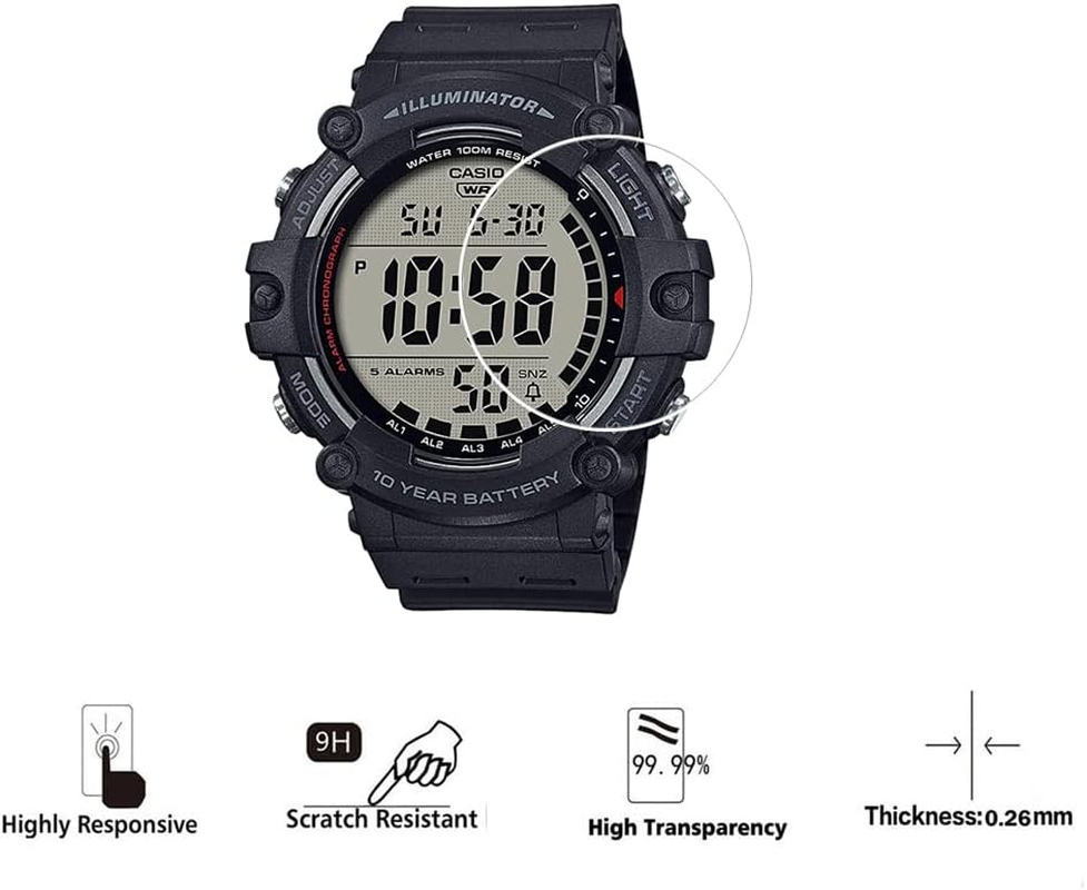 Screen Protector Compatible with Casio AE-1500WH AE-1500, [9H Hardness] [Anti-Scratch] [Anti-Fingerprint] Tempered Glass Screen Protector Crystal Clear [Pack of 2] image number 2