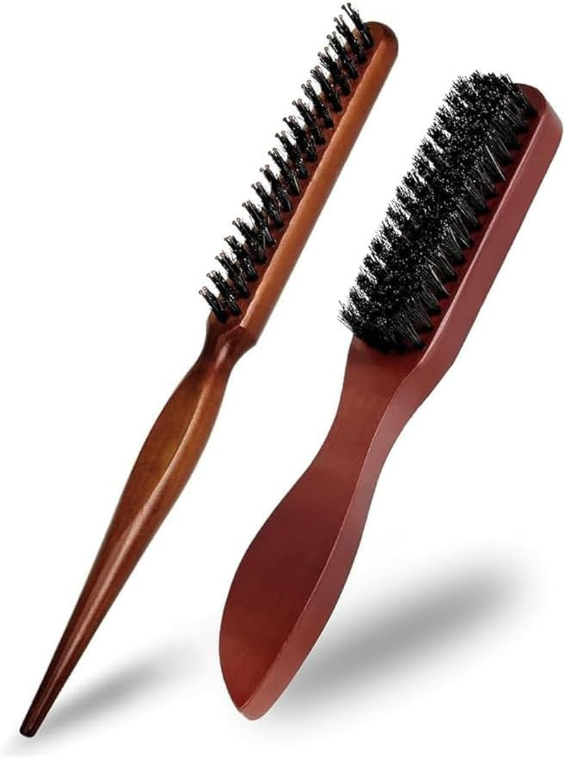 Anti Static Quiff Roller Hair Brush for Men and Women,2Pcs Boar Bristle round Hair Brush Set with Nylon Pin,Smoothing and Teasing for Sleek Hair, Slick Back Hairstyles, and Enhanced Beard Shine image number 2