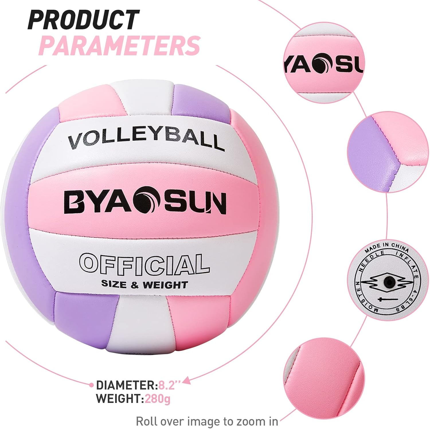 BYAOSUN Soft Official Volleyball for Indoor Outdoor Beach, Size 5 Training Volleyball for Beginner Teenager Adult image number 1