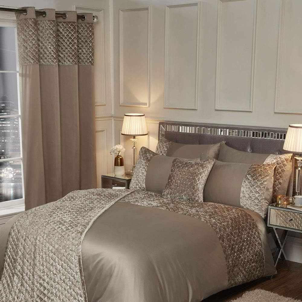Emma Barclay Glamour - Quilted Sequin Velvet Duvet Set in Mink - Double Bed