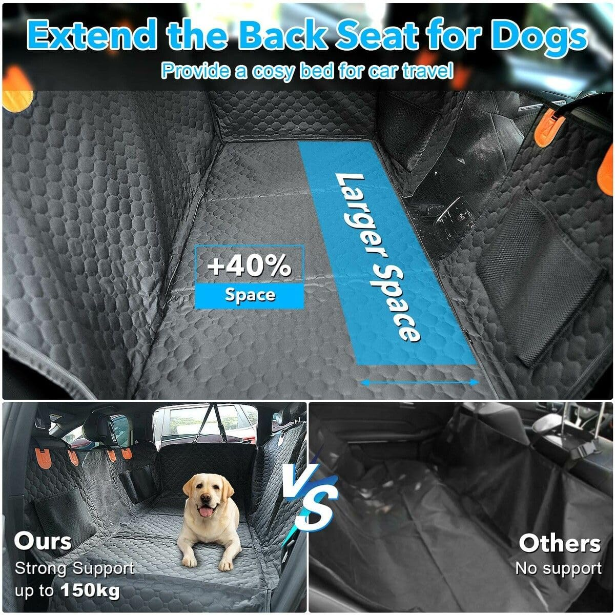 AUSWAY Pet Dog Car Seat Cover Cat Hammock Rear Backseat Extender Nonslip Waterproof Protector Mat Booster Travel Carrier for SUV Truck with Mesh Window image number 5