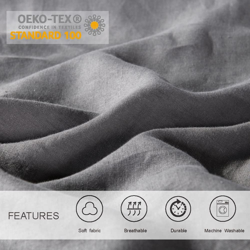 Meadow Park Stone Washed Pure Linen Duvet Cover Set 3 Pieces, Queen 90 Inches X 94 Inches- Shams 20 Inches X 26 Inches, Coconut Shell Button Closure - Corner Ties - Super Soft, Charcoal image number 6