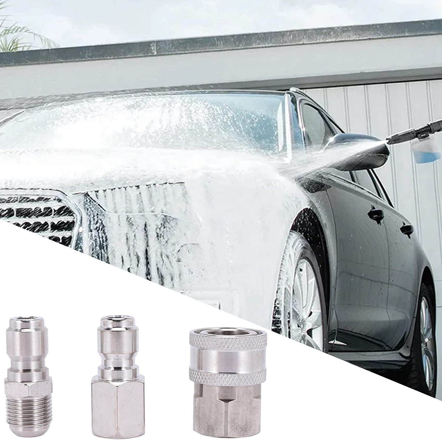 NPT 3/8 Inch Male and Female Quick Connector Kit Pressure Washer Set and 1 Pieces NPT 3/8 Inch Pressure Washers Quick Connector Plug Male Nipple image number 1