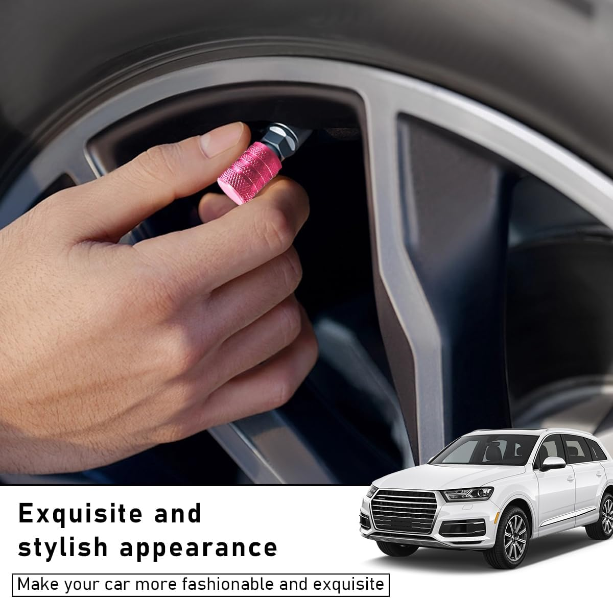 5 PCS Car Tire Valve Stem Caps, Aluminum Auto Wheel Stem Cover with O Seal, Corrosion Resistant Vehicle Tire Air Caps for Truck Motorcycle Bike, Universal Car Accessories (Pink) - Golden image number 5