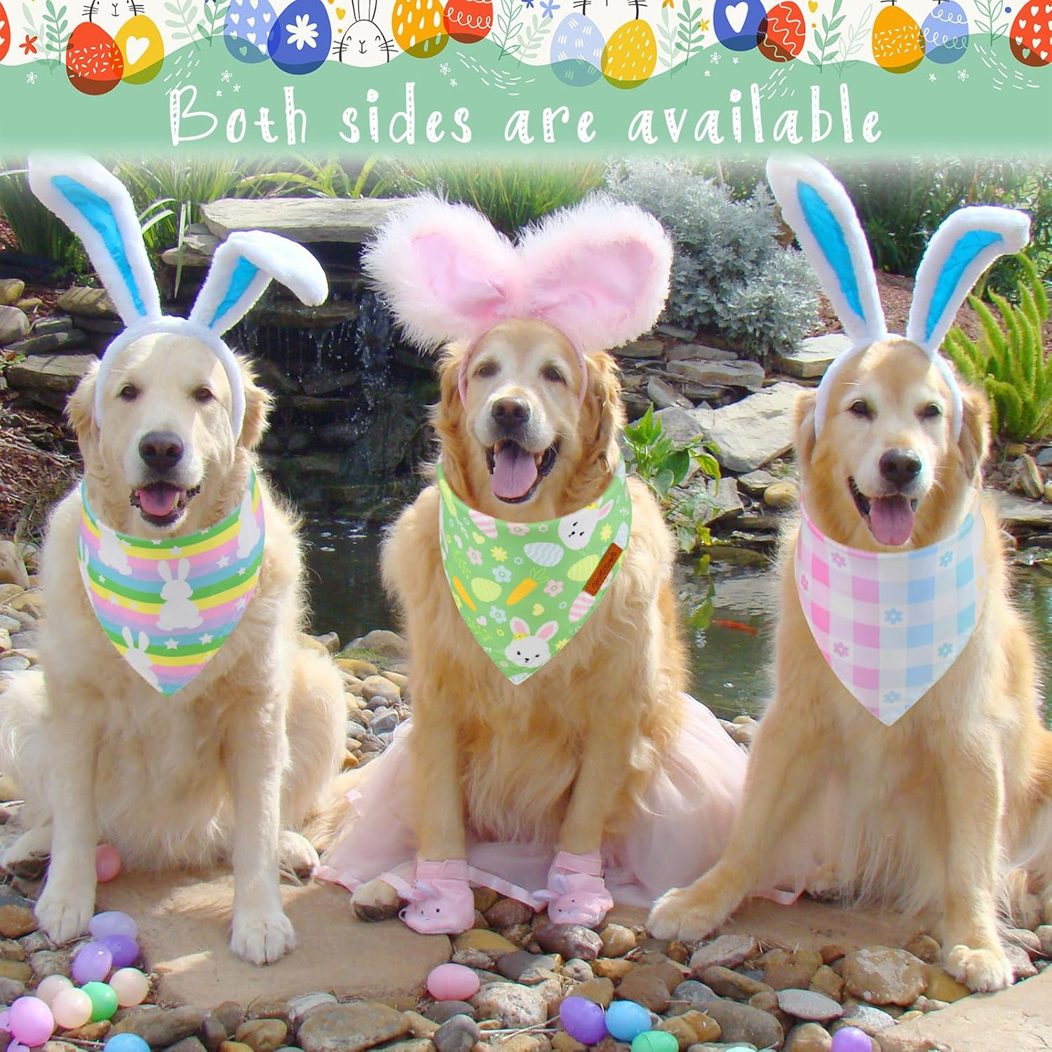 Cooshou Easter Themed Bandanas for Dogs Reversible Dog Scarf Dog Easter Outfits Handmade Easter Dog Bandanas for Small Middle Large Dogs Wear (3PCS) image number 6