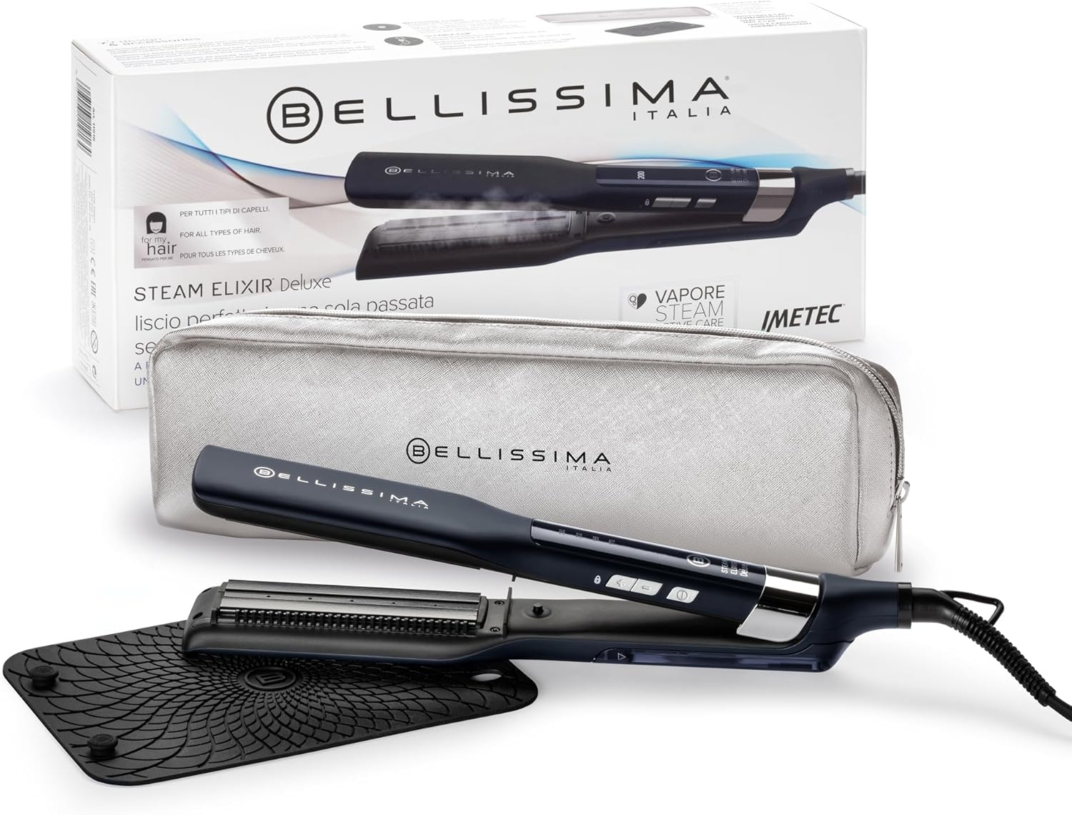 Bellissima Steam Elixir Steam Straightener Straighteners Hair in One Step without Damage Ceramic Keratin Coating Fast Heating 4 Temperature Rounded Design image number 4